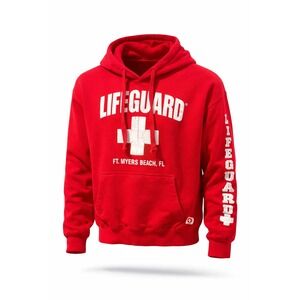 Lifeguard Hoodie Red Ft Myers Beach FL Pullover Sweatshirt large travel swim